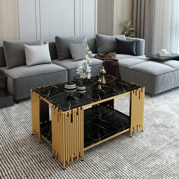 Coffee Table with Golden Metal Base