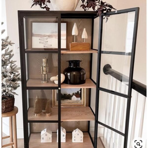 Glass Door Display Cabinet with Black Frame