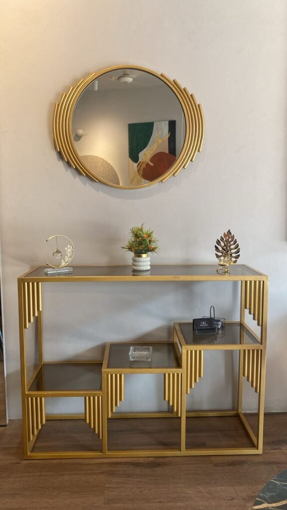 Modern Gold Console Table with Mirror