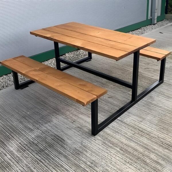 Modern Metal Frame Picnic Table with Wooden Seats