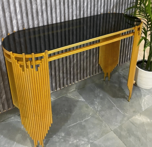 Luxe Modern Console Table – Black Top with Golden Base