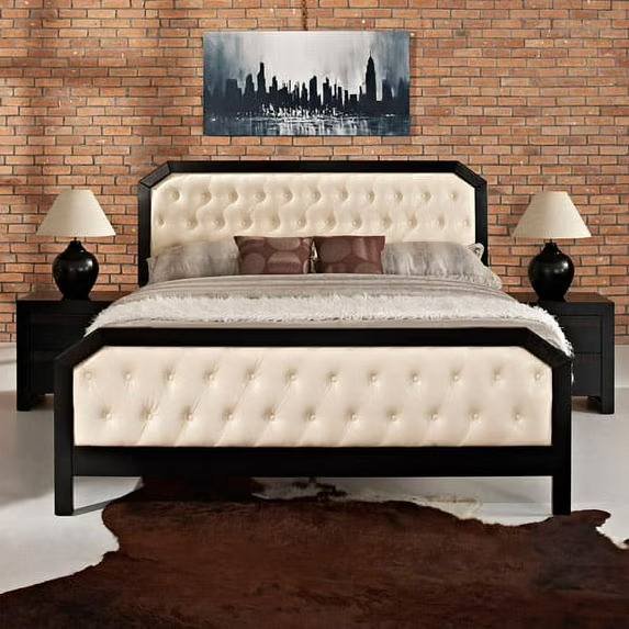 Tufted Metal Bed with Side Tables